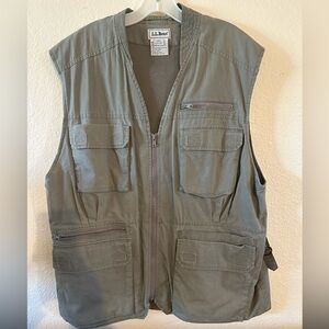 L.L. Bean Olive Green Utility Vest Safari Photographer's Pocket Vintage Men's XL